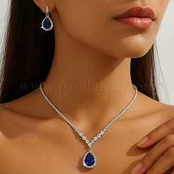 3 Sets 3 Colors Brass Rhinestone Pendant Necklace & Stud Earring Sets&nbsp;SJEW-GO0001-11