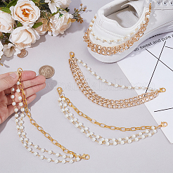 4Pcs 2 Styles Plastic Pearl & Iron Paperclip Chains Boot Strap Chains&nbsp;HJEW-PH02102-01