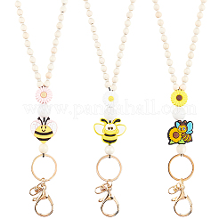 3Pcs 3 Styles Bees Flower Wood & Silicone Keychain&nbsp;HJEW-SC00178
