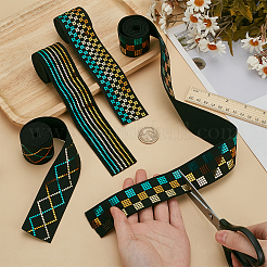 4 Yards 4 Styles Flat Polyester Elastic Cord with Laser Tartan/Stripe/Rhombus Paillettes&nbsp;OCOR-FG0002-81