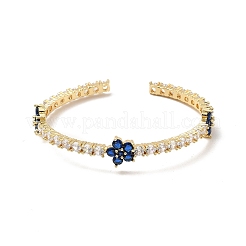 Cubic Zirconia Flower Open Cuff Bangles&nbsp;BJEW-P281-01G-02