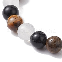 Natural Yellow Tiger Eye & Selenite & Eyeless Obsidian Round Beaded Stretch Bracelets&nbsp;BJEW-JB10114-03
