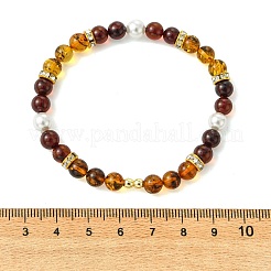 Nautral Amber & Shell Pearl Round Beads Stretch Bracelets for Women&nbsp;BJEW-JB13897