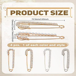 4Pcs 4 Styles Alloy Safety Pin Brooches&nbsp;FIND-LP0003-24