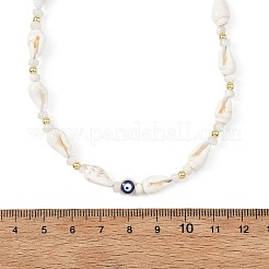 Ocean Natural Trochid Shell & Alloy Enamel Blue Evil Eye Beaded Necklaces&nbsp;NJEW-JN06307