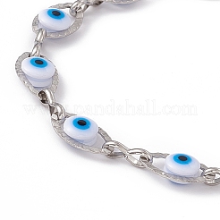 304 Stainless Steel Horse Eye Link Chain Bracelet with Resin Evil Eye Beaded for Women&nbsp;BJEW-F439-01P-01