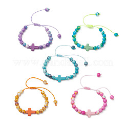 Dyed Natural Ocean White Jade & Synthetic Ocean White Jade & Dyed Turquoise Round Beads Braided Bead Bracelets for Women&nbsp;BJEW-JB13118