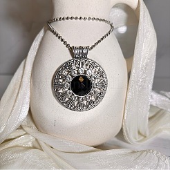 European style Alloy Crystal Rhinestone & Black Resin Flower Pendant Ball Chain Necklaces for Women&nbsp;PH9473