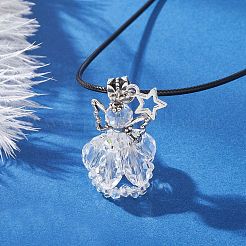 8Pcs 8 Colors Glass Seed Beaded Star Angel Pendant Black Waxed Cotton Cord Necklaces&nbsp;NJEW-MZ00144