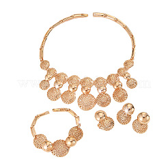 Alloy Filigree Round Floral Bracelets & Stud Earrings & Necklaces & Rings Sets for Women&nbsp;WGF7C8E-01