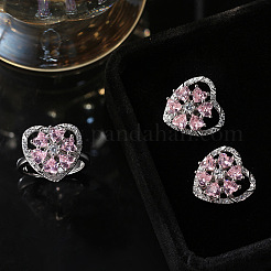 Rhodium Plated 925 Sterling Silver Rotating Heart Stud Earrings&nbsp;EJEW-L270-01P
