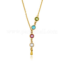 304 Stainless Steel Pave Colorful Cubic Zirconia Flat Round Y Pendant Necklaces for Women&nbsp;WGD5E11-01