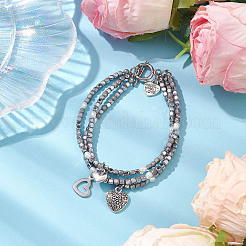 Cube Electroplated Synthetic Non-magnetic Hematite & Natural Pearl Multi-strand Beaded Bracelets&nbsp;BJEW-JB10571