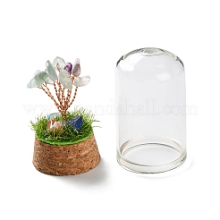 Natural Fluorite Chips Money Tree in Dome Glass Bell Jars with Wood Base Display Decorations&nbsp;DJEW-K030-02K