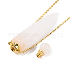 Natural Quartz Crystal Rock Crystal Bullet Shaped Perfume Bottle Pendant Necklaces&nbsp;G-B089-02G-01