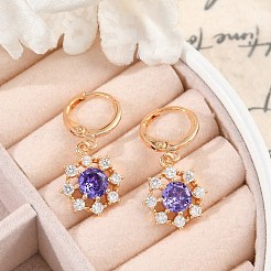 Brass Micro Pave Cubic Zirconia Leverback Earrings&nbsp;EJEW-K300-06G