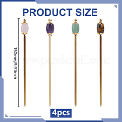 4Pcs Natural Tiger Eye & Natural Green Aventurine & Natural Amethyst & Natural Rose Quartz & Brass Hair Sticks&nbsp;OHAR-ME00002