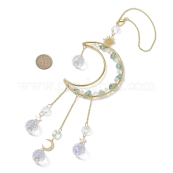 Nuggets Natural Quartz & Brass Moon Hanging Suncatchers&nbsp;HJEW-JM04253-03