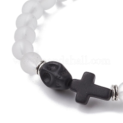 Halloween Skull & Cross Dyed Synthetic Turquoise Bracelets&nbsp;BJEW-JB10852-01