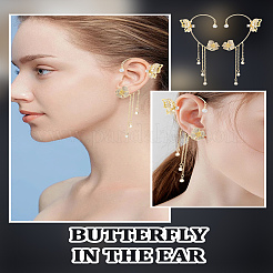 1 Pair Alloy Glass Tassel Cuff Earrings for Women&nbsp;EJEW-LP0001-65