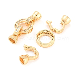 Rack Plating Brass Micro Pave Clear Cubic Zirconia Fold Over Clasps&nbsp;KK-M261-25G