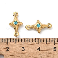 304 Stainless Steel Aquamarine Rhinestone Connector Charms&nbsp;STAS-L308-03A-G