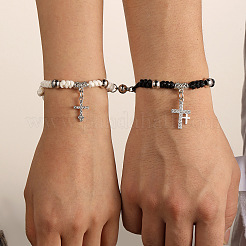 Alloy Rhinestone & Wax Cord Charm Bracelets&nbsp;WG5D9F2-01