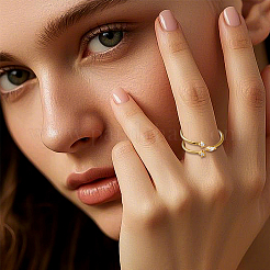 4Pcs 2 Colors Brass Rhinestone Adjustable Open Cuff Rings for Women&nbsp;RJEW-HY0001-04