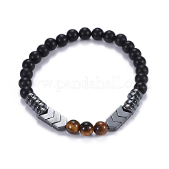 Natural Black Agate(Dyed) & Mixed Stone Beads Stretch Bracelets&nbsp;BJEW-JB04219