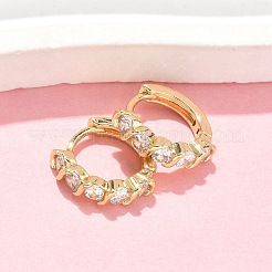 Flat Round Brass Micro Pave Clear Cubic Zirconia Hoop Earrings&nbsp;EJEW-Z102-19G