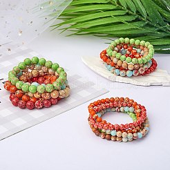 3Pcs 3 Size Natural Imperial Jasper Round Beaded Stretch Bracelets Set&nbsp;BJEW-SW00064-29