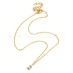 Glass Rectangle Pendant Necklace with Golden Brass Cable Chains Necklace for Women&nbsp;NJEW-FZ00011