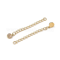 Ion Plating(IP) 316 Surgical Stainless Steel Curb Chain Extender with Natural Labradorite Round Charm&nbsp;STAS-A097-01G-11