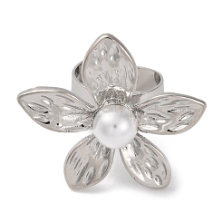 Flower Alloy Open Cuff Rings for Women&nbsp;RJEW-U028-01P