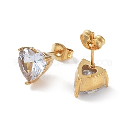 6 Pair 2 Color Heart Cubic Zirconia Stud Earrings&nbsp;EJEW-A024-15A