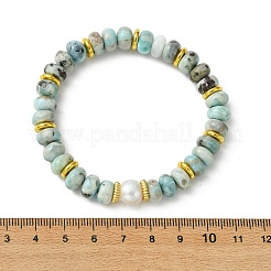 Natural Larimar & Cultured Freshwater Pearl Beaded Stretch Bracelets for Women&nbsp;BJEW-JB14101
