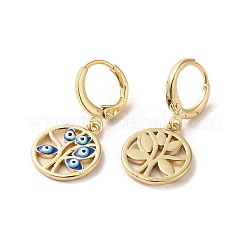 Tree with Evil Eye Real 18K Gold Plated Brass Dangle Leverback Earrings&nbsp;EJEW-Q797-19G-03