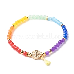 7 Chakra Dyed Natural Malaysia Jade Round Beads Stretch Bracelets Set for Girl Women&nbsp;BJEW-JB07003