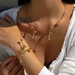 Zinc Alloy Round Beaded Choker & Cuff Bangles Sets&nbsp;FS-WGEFCD5-04