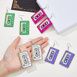 4 Pairs 4 Colors Acrylic Audio Tape Shape Dangle Earrings with 304 Stainless Steel Pins for Women&nbsp;EJEW-FI0003-26