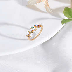 1Pc Brass Micro Pave Cubic Zirconia Cuff Rings for Women&nbsp;RJEW-LP0002-23A