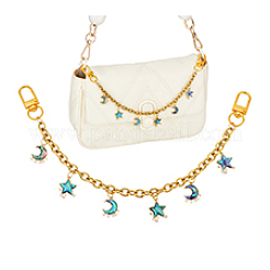 Brass & Natural Paua Shell Star Moon Charm 304 Stainless Steel Bag Decorative Chains&nbsp;HJEW-PH02278