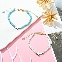 2Pcs 2 Style Natural Howlite & Synthetic Turquoise Braided Bead Bracelets Set&nbsp;BJEW-JB09464-01