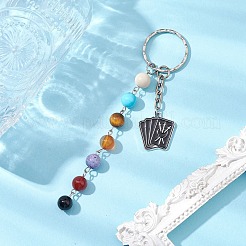 Iron Enamel with Natural Black Onyx & Fossil & Carnelian & Tiger Eye & Fire Crackle Agate Keychain&nbsp;KEYC-JKC00852