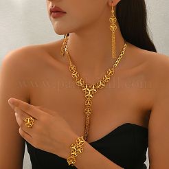 Elegant Alloy Round with Hollow Flower Tassel Bracelets & Earrings & Necklaces & Rings Sets for Women&nbsp;DR2986