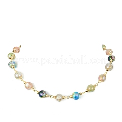 Resin with Gold Foil Round Beaded Chain Necklaces&nbsp;NJEW-JN04361-01