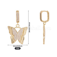 1Pair Brass Clear Cubic Zirconia Butterfly Hoop Earrings&nbsp;EJEW-TA0008-58