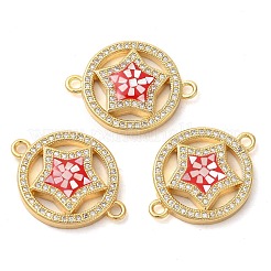 Rack Plating Brass Micro Pave Clear Cubic Zirconia Ring with Star Links Connector Charms&nbsp;KK-K385-086G