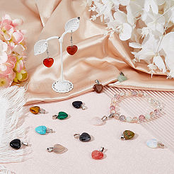 15Pcs 15 Styles Heart Gemstone Pendants&nbsp;G-FI0001-34
