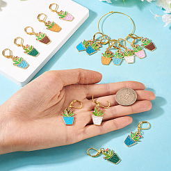 16Pcs 8 Colors Potted Plants Alloy Enamel Locking Stitch Marker&nbsp;HJEW-TAC0093